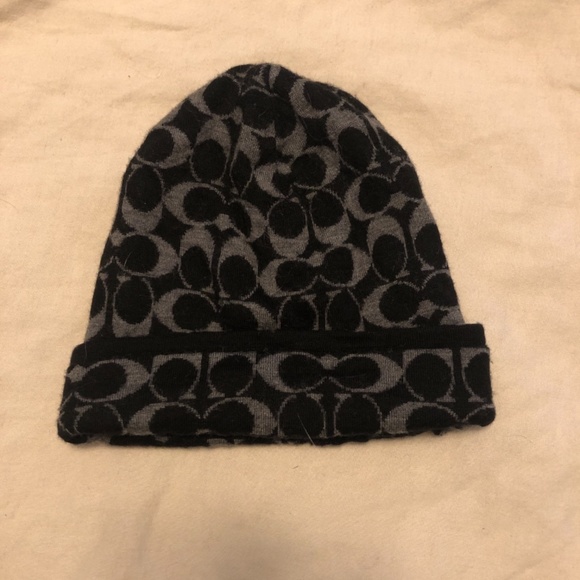 Vintage Y2K  Black Coach Signature C Print Merino Wool Reversible Hat an… - Picture 4 of 6